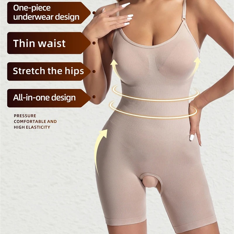 Women's seamless firm compression bodysuit shapewear with silicone trim