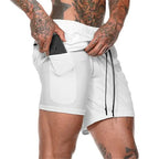 Men's 2-in-1 training shorts with outer layer and built-in compression liner