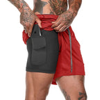 Men's 2-in-1 training shorts with outer layer and built-in compression liner