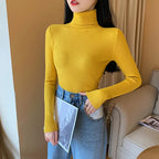 Women's ribbed knit turtleneck sweater, fitted with long sleeves