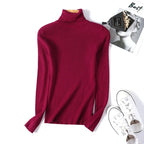 Women's ribbed knit turtleneck sweater, fitted with long sleeves