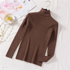 Women's ribbed knit turtleneck sweater, fitted with long sleeves