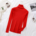 Women's ribbed knit turtleneck sweater, fitted with long sleeves