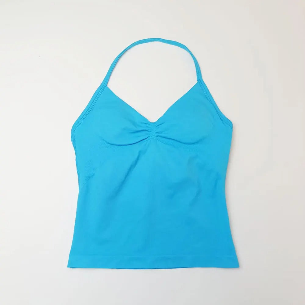 Women's longline strappy sports bra with crisscross back and removable pads