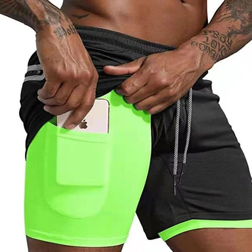 Men's 2-in-1 training shorts with outer layer and built-in compression liner
