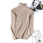 Women's ribbed knit turtleneck sweater, fitted with long sleeves