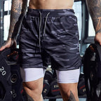 Men's 2-in-1 training shorts with outer layer and built-in compression liner