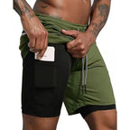 Men's 2-in-1 training shorts with outer layer and built-in compression liner