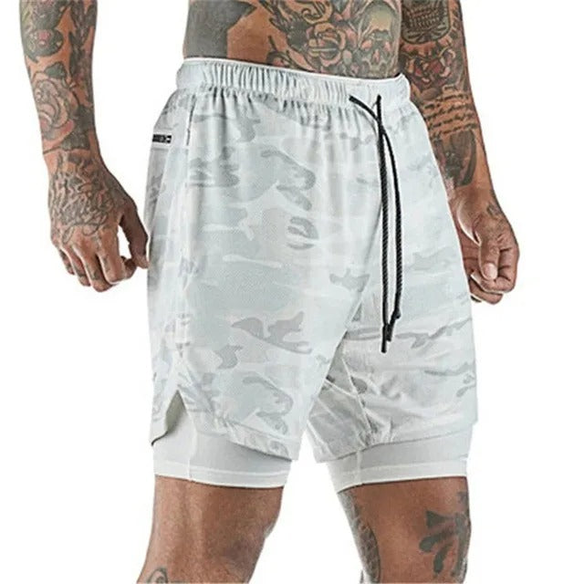 Men's 2-in-1 training shorts with outer layer and built-in compression liner